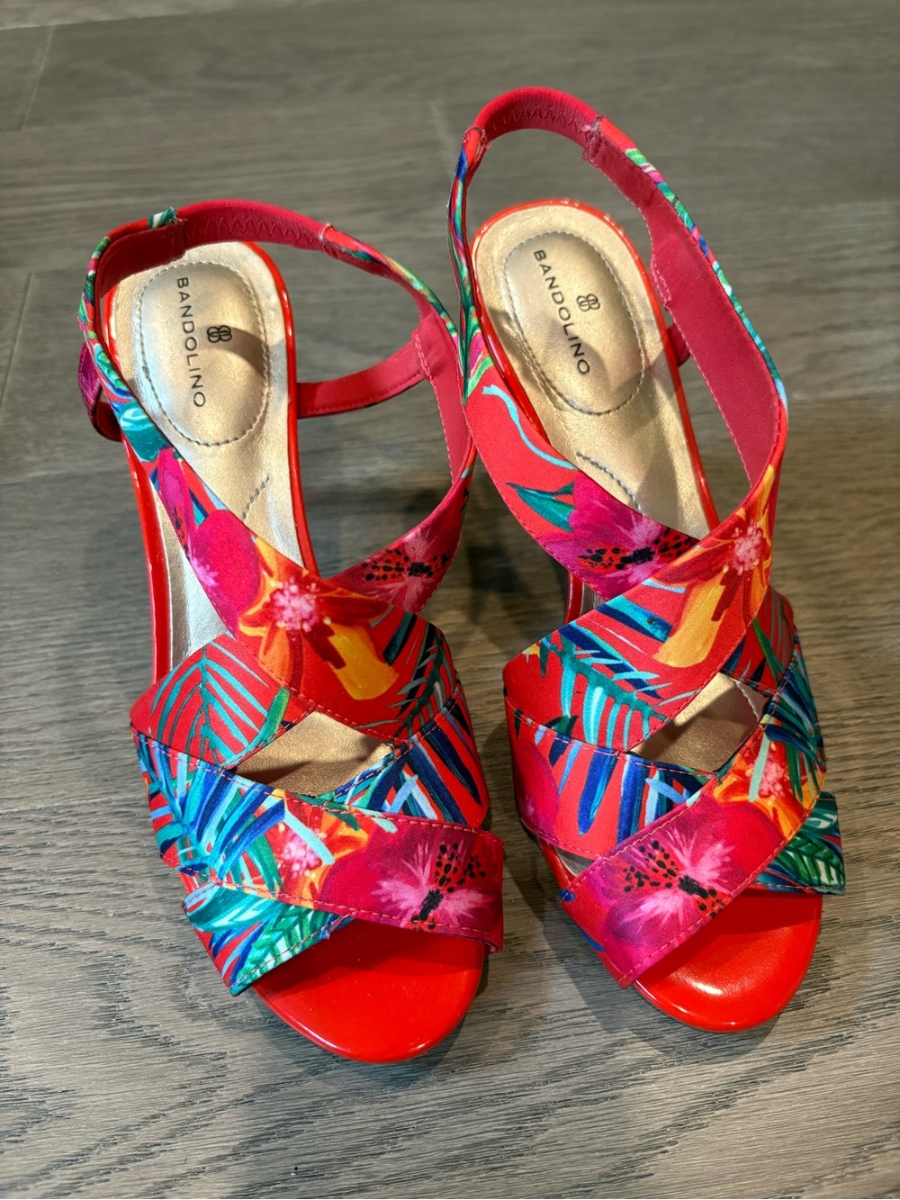 Bandolino Red Floral Crisscross Slingback Heels